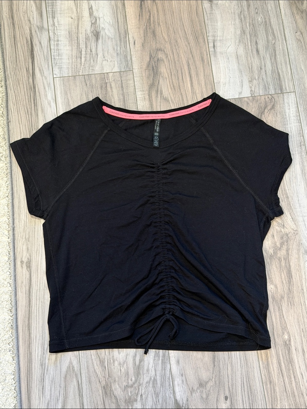 Calvin Klein Performance Black Ruched Front Crop Tee
